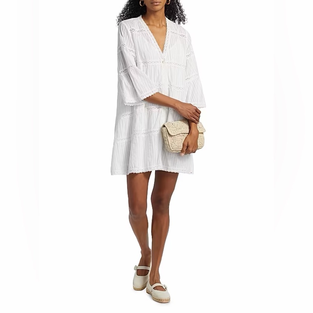 Xirena Frida Tiered Cotton Shift Dress Women’s Size L White NWT